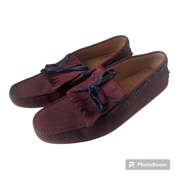 TOD'S Burgundy Leather Driving Loafers Shoes Made in Italy Men Size 9 US - Picture 1 of 15